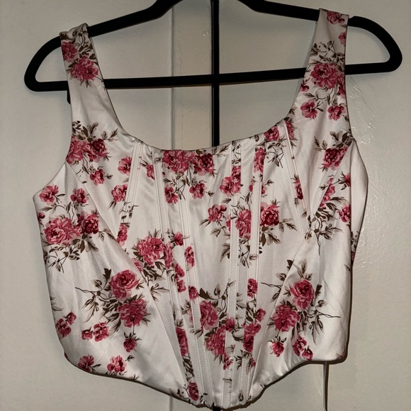 Floral Corset Crop Top Strap Boned Bustier Cute Zip Back Party Bodyshaper - Picture 2 of 4